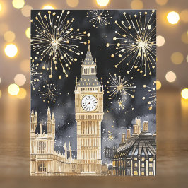 Watercolor Gold Black Happy New Year London  Feestdagenkaart