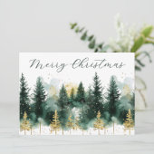 Watercolor Gold Green Forest Merry Christmas Feestdagenkaart (Staand voorkant)