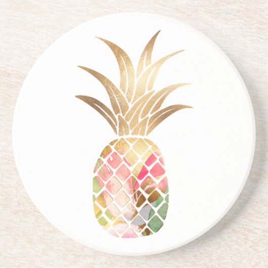 Watercolor Gold Pineapple Coaster Zandsteen Onderzetter (Voorkant)