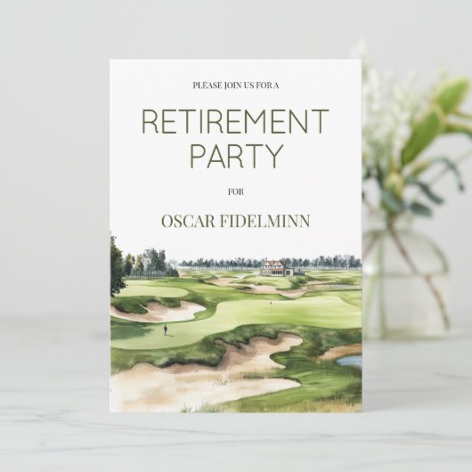 Watercolor Golf Course Photo Retirement Party Kaart (Staand voorkant)