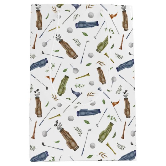 Watercolor Golf Pattern Medium Cadeauzakje (Voorkant)