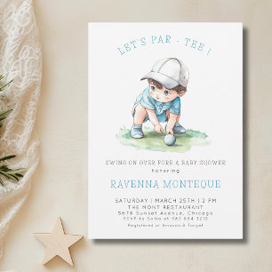 Watercolor Golf Peuter Laat Par-Tee Baby Shower Kaart