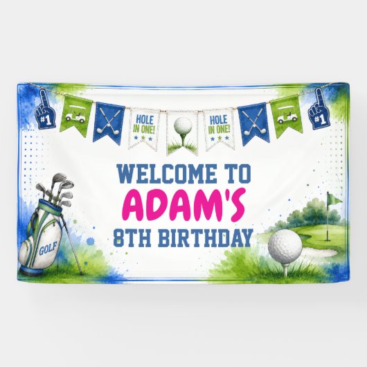Watercolor golf verjaardagsfeestbanner spandoek (Horizontaal)