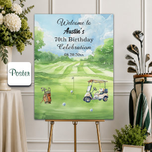 Watercolor golfbaan 70ste verjaardagsfeest welkom poster