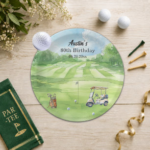 Watercolor Golfbaan 80ste Verjaardagsfeestje  Papieren Bordje
