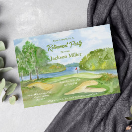 Watercolor Golfbaan Met Water Pensioenfeest Kaart