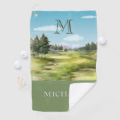 Watercolor Golfbaan Monogram Naam Golfhanddoek (Insitu)