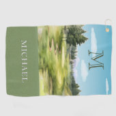 Watercolor Golfbaan Monogram Naam Golfhanddoek (Horizontaal)