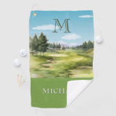 Watercolor Golfbaan Monogram Naam Golfhanddoek (Insitu)