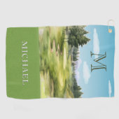Watercolor Golfbaan Monogram Naam Golfhanddoek (Horizontaal)