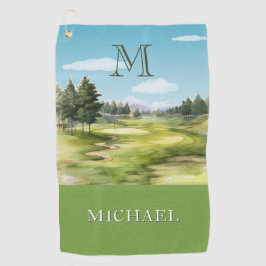Watercolor Golfbaan Monogram Naam Golfhanddoek