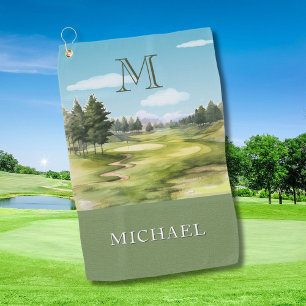 Watercolor Golfbaan Monogram Naam Golfhanddoek