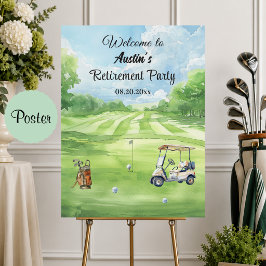 Watercolor Golfbaan Pensioenfeest Welkom Poster