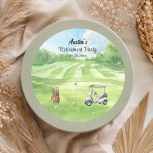 Watercolor Golfbaan Pensioenfeestje  Ronde Sticker