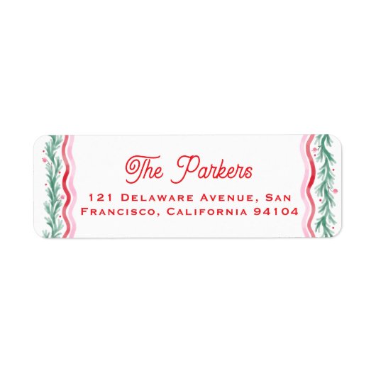 Watercolor Golvende Kerst Slinger Frame Etiket (Voorkant)