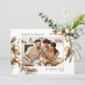 Watercolor Goud blad Foto Kerstmis Feestdagenkaart (Staand voorkant)