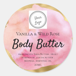 Watercolor & Goud Body Butter Voeg Uw Logo Toe Ronde Sticker