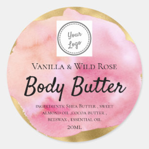 Watercolor & Goud Body Butter Voeg Uw Logo Toe Ronde Sticker