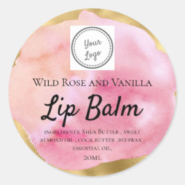 Watercolor & Goud Lippenbalsem Voeg Uw Logo Toe Kl Ronde Sticker