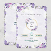 Watercolor Goud & Paars Uitnodiging (Voorkant / Achterkant)