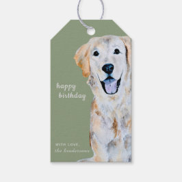 Watercolor Goud Retriever Hond Gelukkige Verjaarda Cadeaulabel
