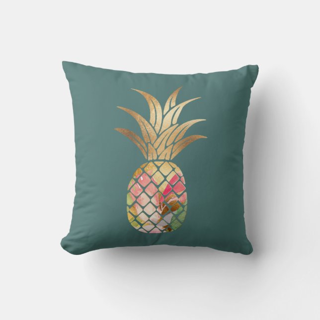 Watercolor Gouden Ananas Worpkussen Kussen (Voorkant)