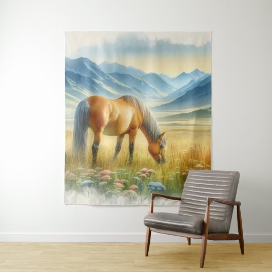 Watercolor Gouden Buckskin Wild Paard op  Wandkleed (In situ)