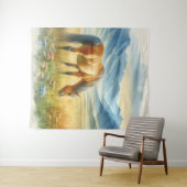 Watercolor Gouden Buckskin Wild Paard op  Wandkleed (In Situ (horizontaal))