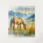 Watercolor Gouden Buckskin Wild Paard op  Wandkleed (Voorkant)