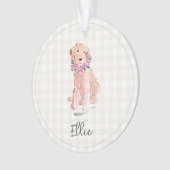 Watercolor Gouden Doodle Hond Bloemen NAAM Ornament (voorkant)