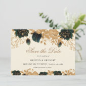 Watercolor Gouden En Groene Rozen Save The Date Kaart (Staand voorkant)