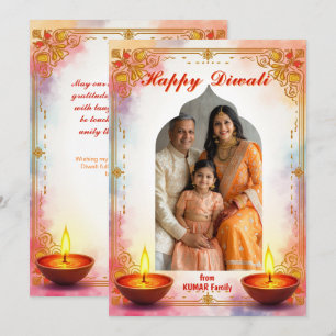Watercolor Gouden Gloed Diwali Wenskaart Kaart