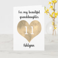 Watercolor Gouden Hart 11e Verjaardag Kleindochter