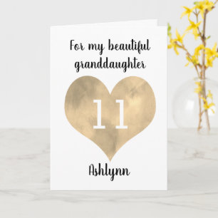 Watercolor Gouden Hart 11e Verjaardag Kleinzoon Kaart