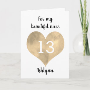 Watercolor Gouden Hart Gelukkige 13e Verjaardag Ni Kaart