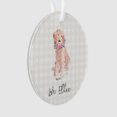 Watercolor Gouden Hond NAAM Bloemen Gingham Zoet Ornament (voorkant)