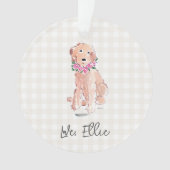 Watercolor Gouden Hond NAAM Bloemen Gingham Zoet Ornament (voorkant)