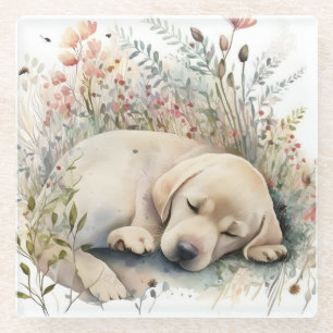 Watercolor Gouden Labradors retriever en Bloemen Glazen Onderzetter