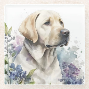 Watercolor Gouden Labradors retriever en Bloemen Glazen Onderzetter