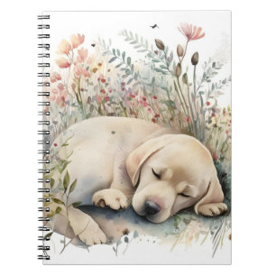 Watercolor Gouden Labradors Retriever en Bloemen Notitieboek