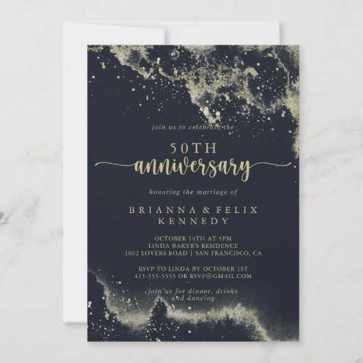 Watercolor Goudspat 50ste Huwelijksjubileum   Kaart (Voorkant)