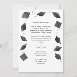 Watercolor Graduation Caps Grad Party Invitation Aankondiging