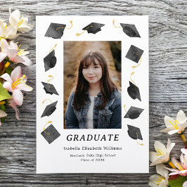 Watercolor Graduation Caps Multiple Photo Grad Aankondiging