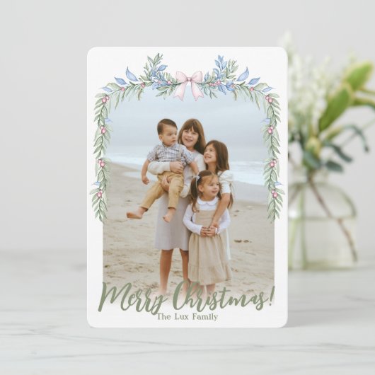 Watercolor Grandmillenial Pastel Bloemenguirlande  Feestdagenkaart (Staand voorkant)