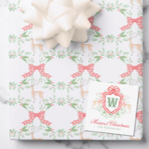 Watercolor Grandmillennial Rendier Monogram Wapen