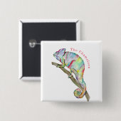 Watercolor grappige kameleon vierkante button 5,1 cm (Voorkant /achterkant)