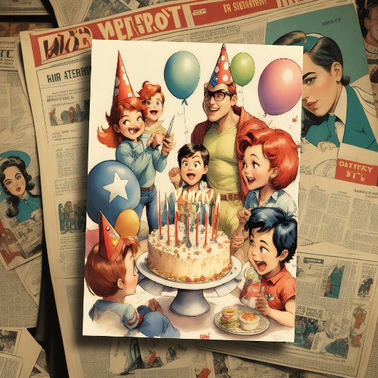 Watercolor Grappige Strip Verjaardagsscène Kaart