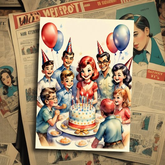 Watercolor Grappige Strip Verjaardagsscène Kaart