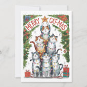 Watercolor Grappige Vrolijke KattenKerstmis Kerstk Feestdagenkaart (Voorkant)