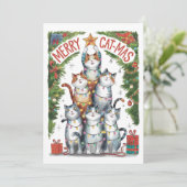 Watercolor Grappige Vrolijke KattenKerstmis Kerstk Feestdagenkaart (Staand voorkant)